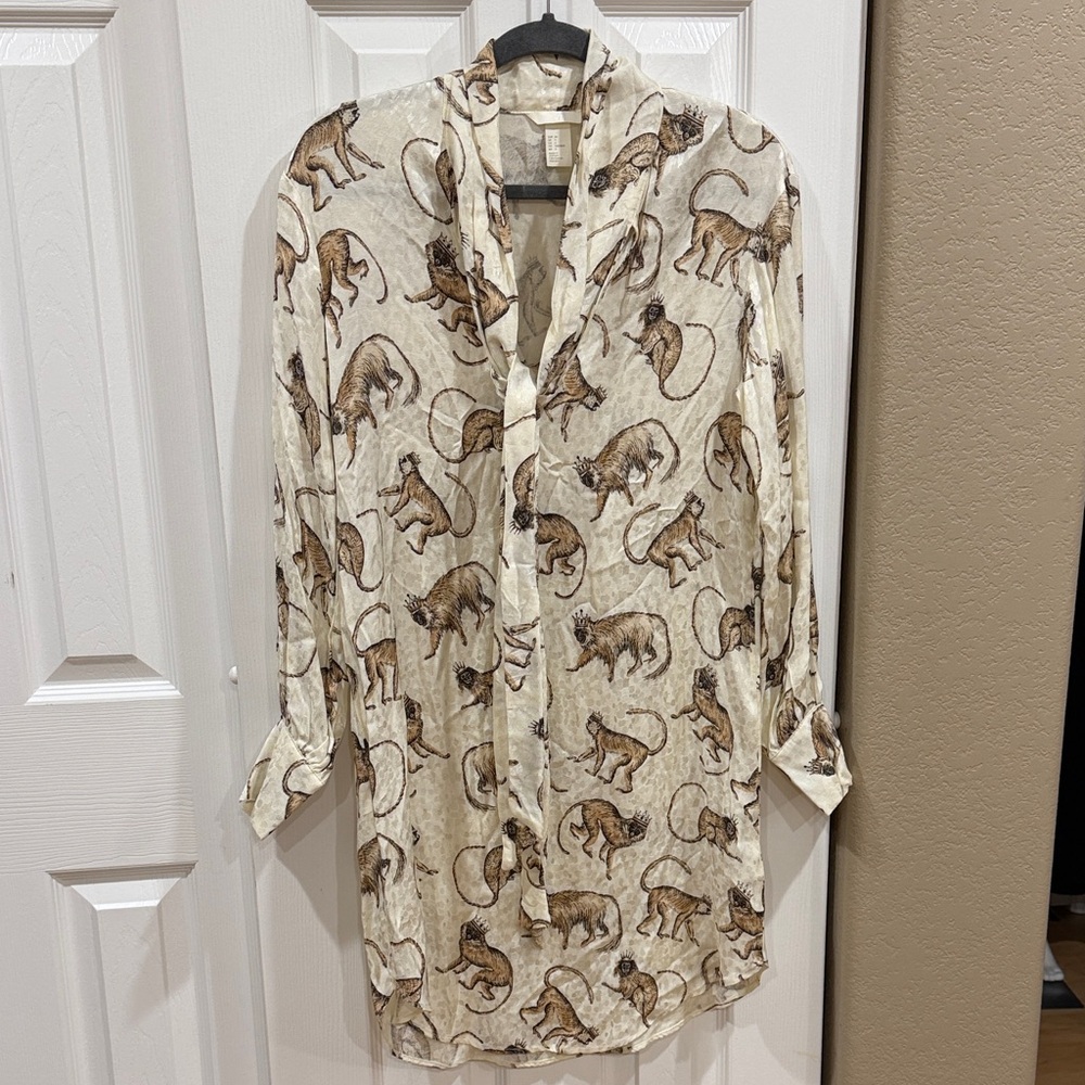 H&M Monkey Ivory and Brown sheath dress size 4